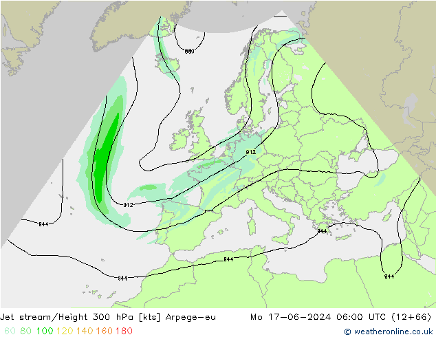 Jet stream/Height 300 hPa Arpege-eu Mo 17.06.2024 06 UTC