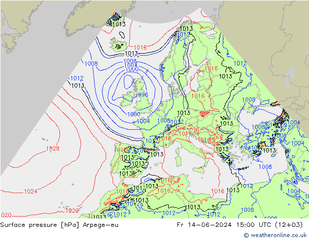 Surface pressure Arpege-eu Fr 14.06.2024 15 UTC