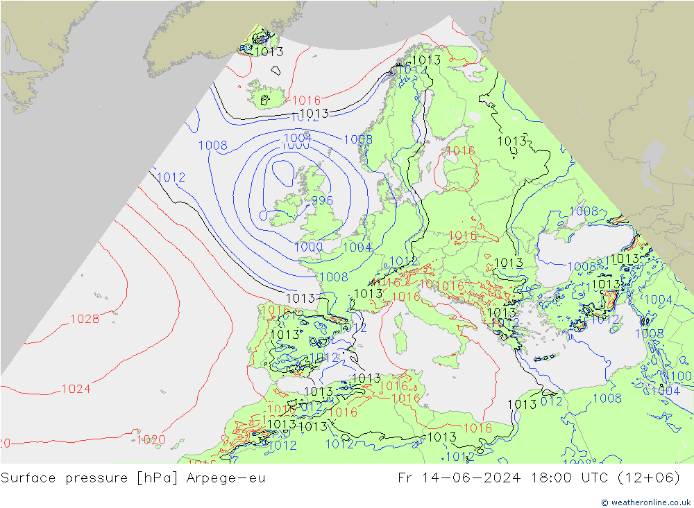 Presión superficial Arpege-eu vie 14.06.2024 18 UTC