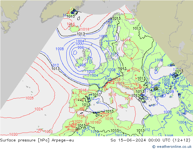 Surface pressure Arpege-eu Sa 15.06.2024 00 UTC