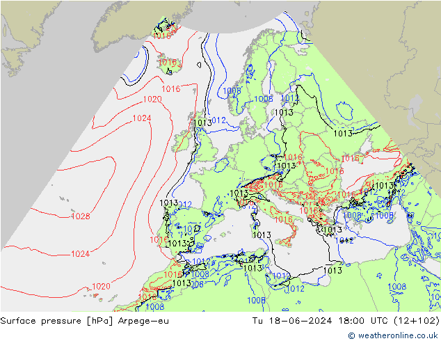 Presión superficial Arpege-eu mar 18.06.2024 18 UTC