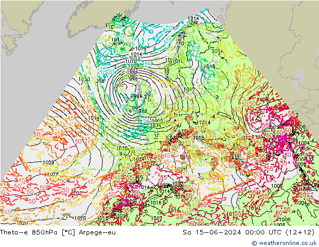 Theta-e 850hPa Arpege-eu sab 15.06.2024 00 UTC