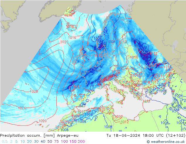 Toplam Yağış Arpege-eu Sa 18.06.2024 18 UTC