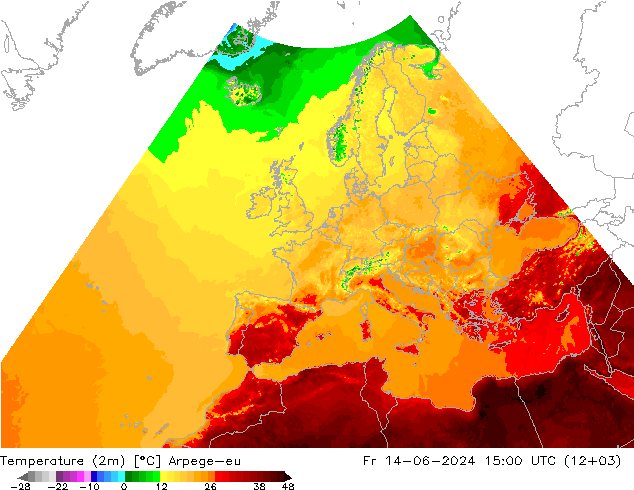 Temperatura (2m) Arpege-eu Sex 14.06.2024 15 UTC