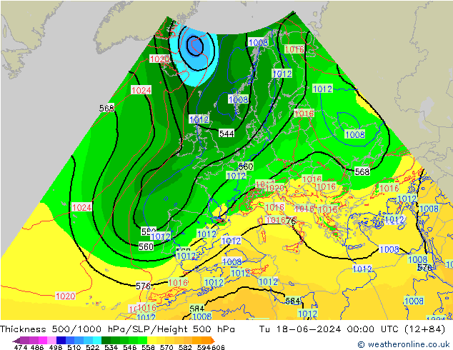 Thck 500-1000гПа Arpege-eu вт 18.06.2024 00 UTC