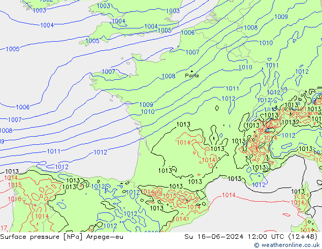 Atmosférický tlak Arpege-eu Ne 16.06.2024 12 UTC