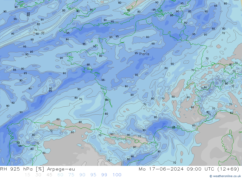 RH 925 hPa Arpege-eu  17.06.2024 09 UTC