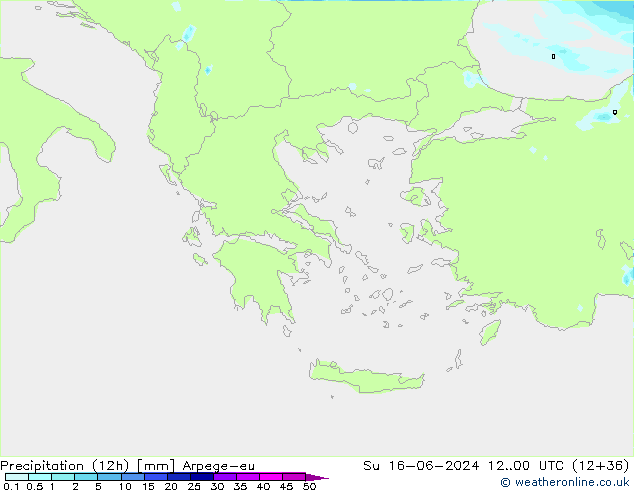 Totale neerslag (12h) Arpege-eu zo 16.06.2024 00 UTC