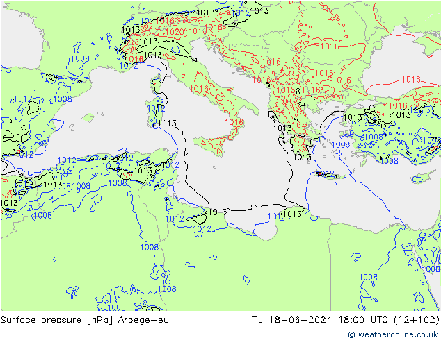 Surface pressure Arpege-eu Tu 18.06.2024 18 UTC
