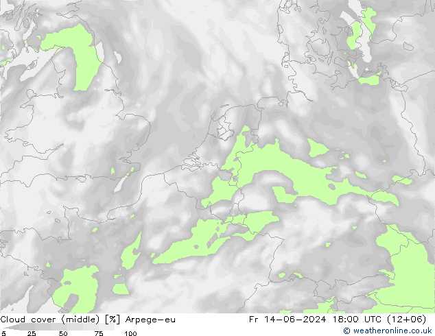 oblačnosti uprostřed Arpege-eu Pá 14.06.2024 18 UTC
