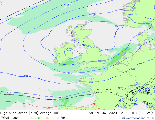 High wind areas Arpege-eu Sa 15.06.2024 18 UTC