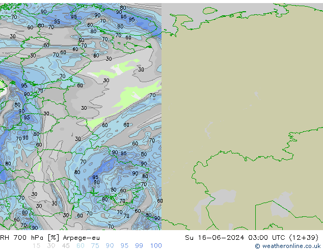 Humidité rel. 700 hPa Arpege-eu dim 16.06.2024 03 UTC