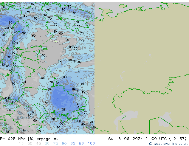 RH 925 hPa Arpege-eu Su 16.06.2024 21 UTC