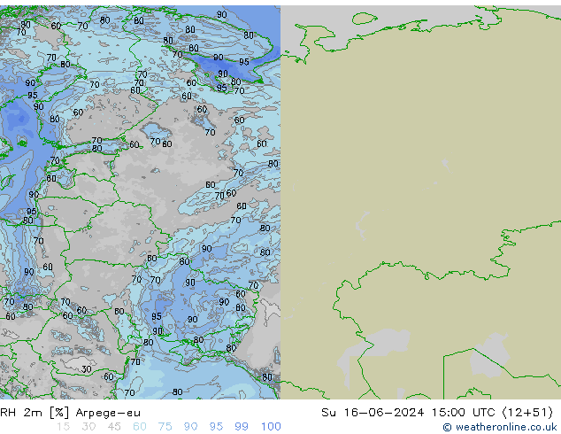 RH 2m Arpege-eu Dom 16.06.2024 15 UTC