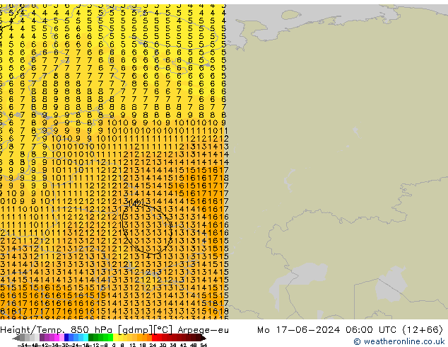 Height/Temp. 850 гПа Arpege-eu пн 17.06.2024 06 UTC
