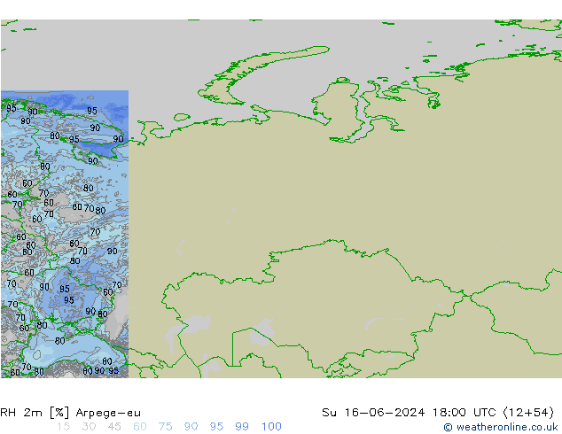 RH 2m Arpege-eu Su 16.06.2024 18 UTC