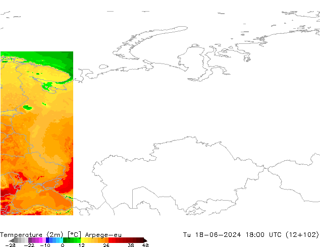 Temperature (2m) Arpege-eu Tu 18.06.2024 18 UTC