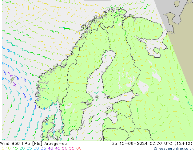 Wind 850 hPa Arpege-eu So 15.06.2024 00 UTC