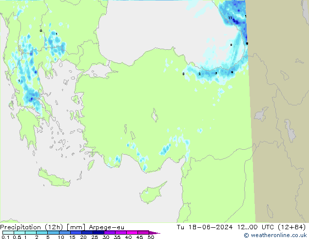 Yağış (12h) Arpege-eu Sa 18.06.2024 00 UTC
