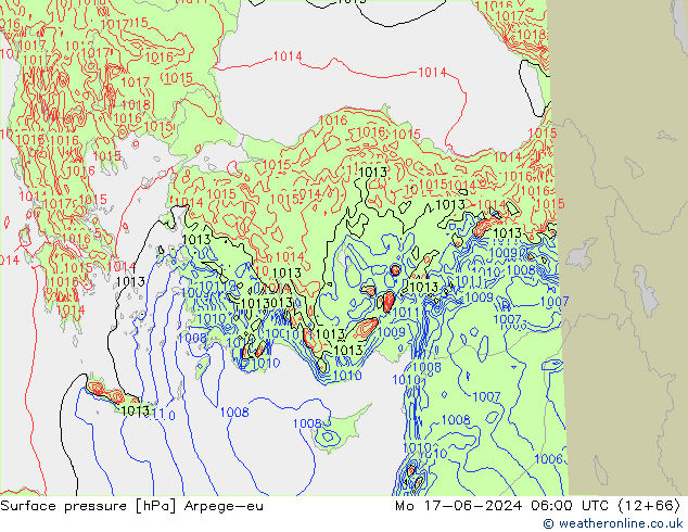 Pressione al suolo Arpege-eu lun 17.06.2024 06 UTC
