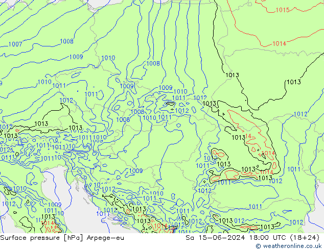 Atmosférický tlak Arpege-eu So 15.06.2024 18 UTC