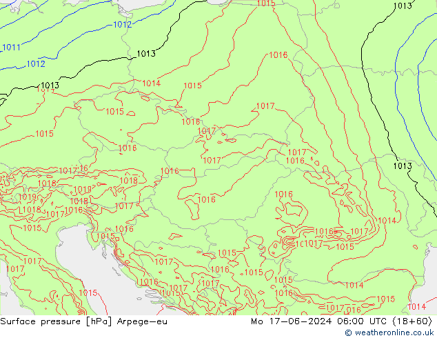 Surface pressure Arpege-eu Mo 17.06.2024 06 UTC