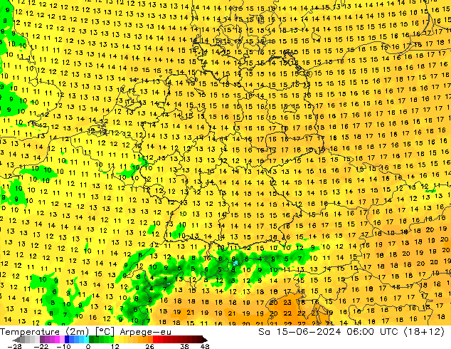 Temperature (2m) Arpege-eu Sa 15.06.2024 06 UTC