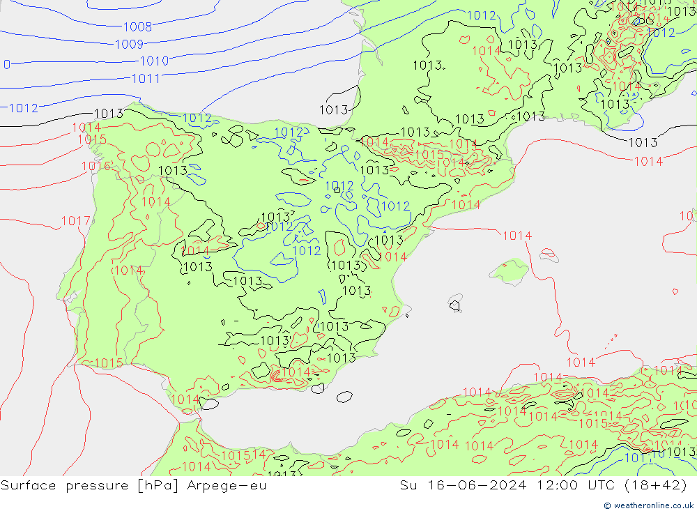 Presión superficial Arpege-eu dom 16.06.2024 12 UTC