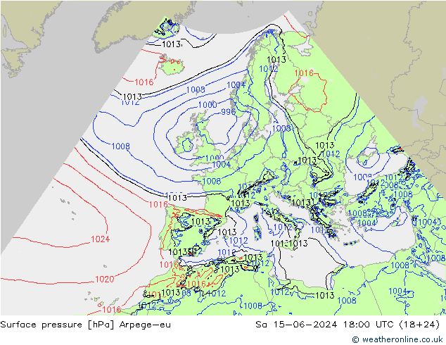 Bodendruck Arpege-eu Sa 15.06.2024 18 UTC