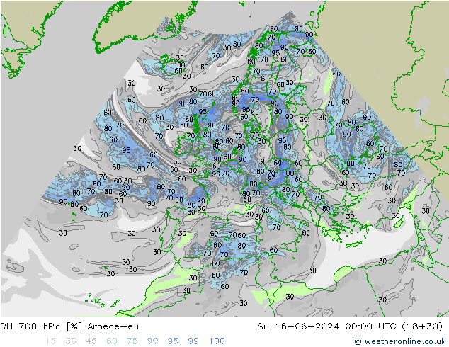 Humidité rel. 700 hPa Arpege-eu dim 16.06.2024 00 UTC