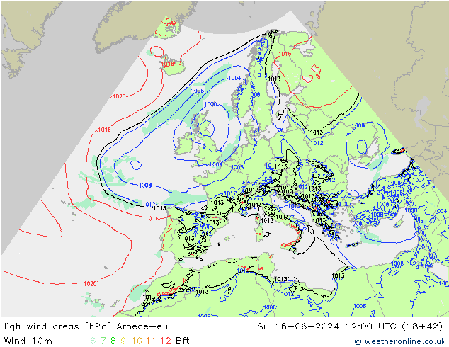 High wind areas Arpege-eu Su 16.06.2024 12 UTC