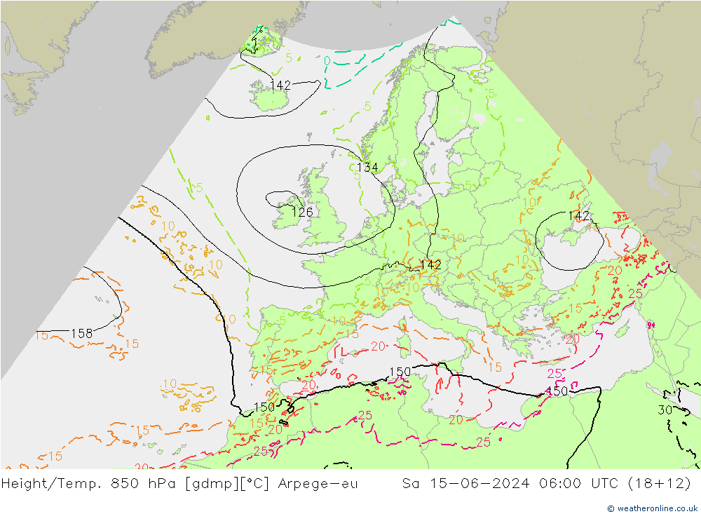 Height/Temp. 850 hPa Arpege-eu Sa 15.06.2024 06 UTC