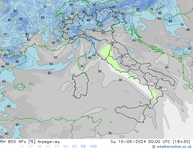 RH 850 hPa Arpege-eu Su 16.06.2024 00 UTC