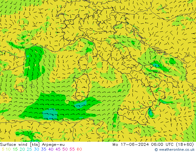 Surface wind Arpege-eu Mo 17.06.2024 06 UTC