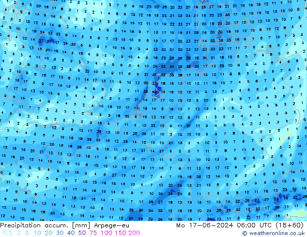 Precipitation accum. Arpege-eu Po 17.06.2024 06 UTC