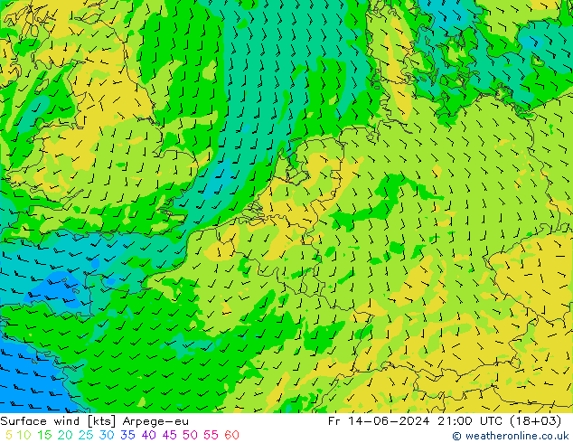 Bodenwind Arpege-eu Fr 14.06.2024 21 UTC