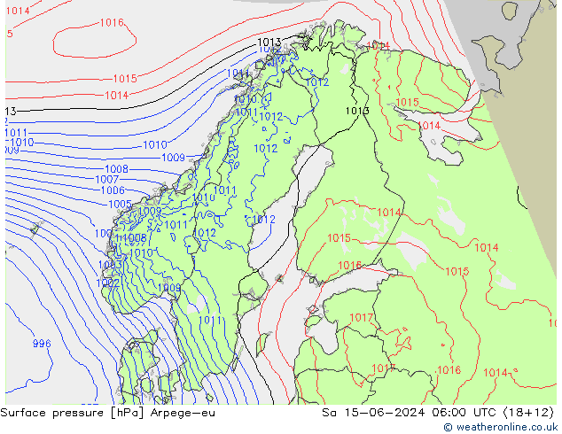 Bodendruck Arpege-eu Sa 15.06.2024 06 UTC