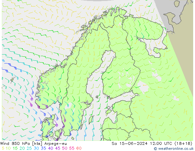 Wind 850 hPa Arpege-eu Sa 15.06.2024 12 UTC