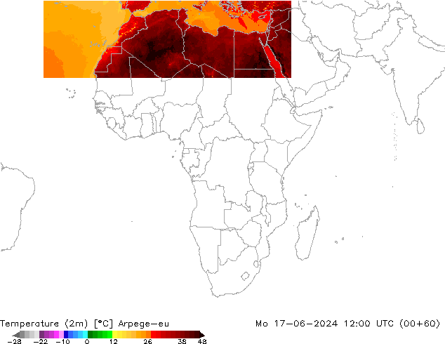 карта температуры Arpege-eu пн 17.06.2024 12 UTC