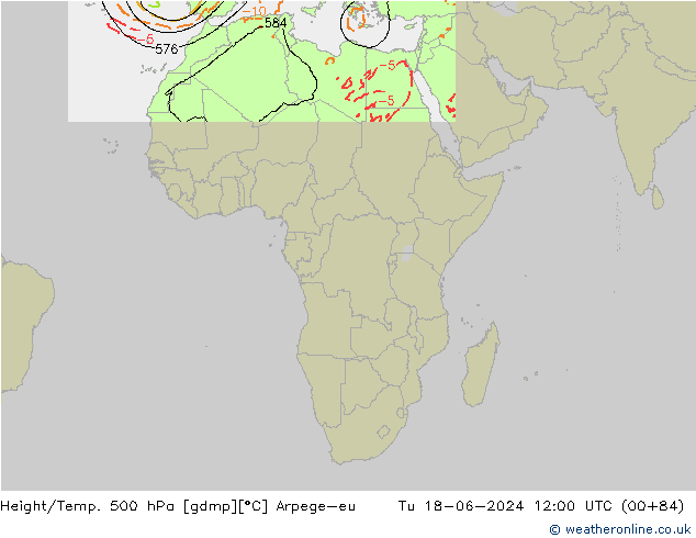 Geop./Temp. 500 hPa Arpege-eu mar 18.06.2024 12 UTC