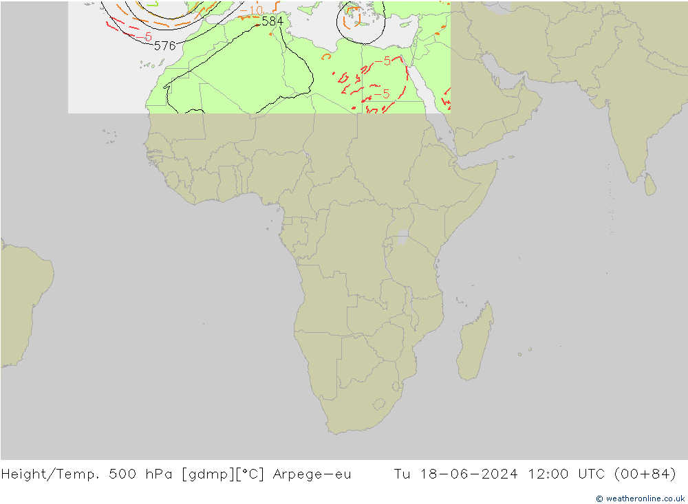 Height/Temp. 500 hPa Arpege-eu Tu 18.06.2024 12 UTC
