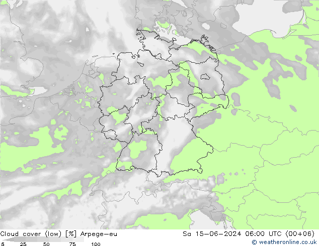 Bewolking (Laag) Arpege-eu za 15.06.2024 06 UTC