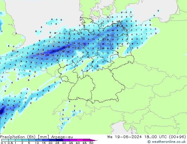 Precipitation (6h) Arpege-eu We 19.06.2024 00 UTC