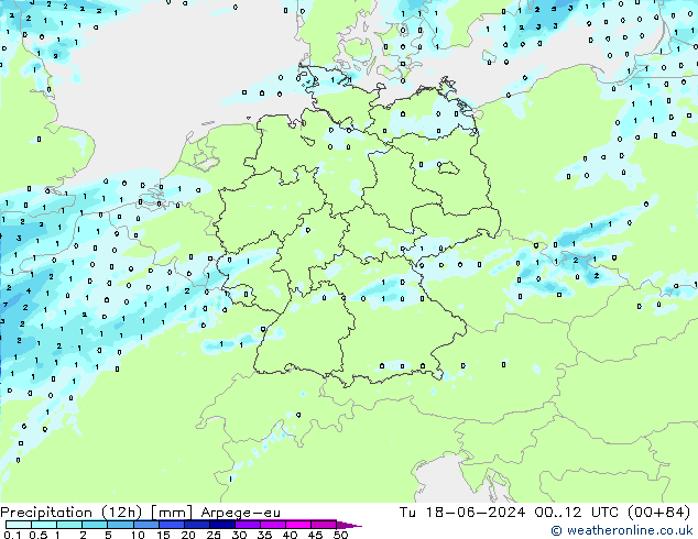 Yağış (12h) Arpege-eu Sa 18.06.2024 12 UTC