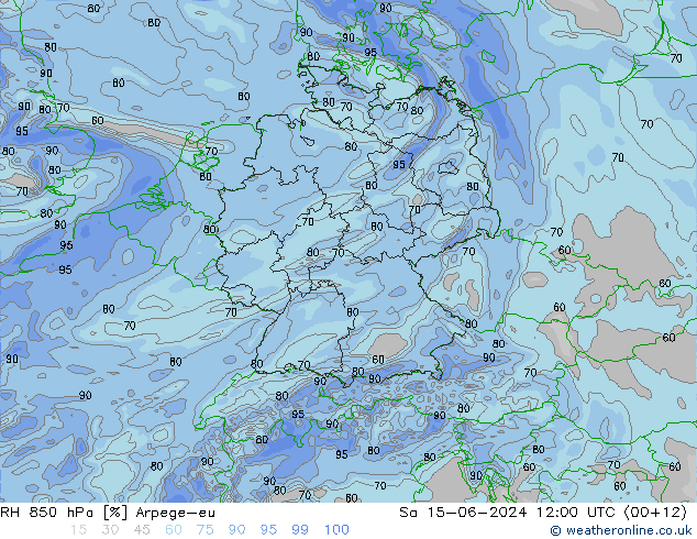 RH 850 гПа Arpege-eu сб 15.06.2024 12 UTC