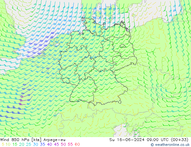 Wind 850 hPa Arpege-eu Su 16.06.2024 09 UTC