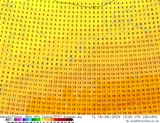 Hoogte/Temp. 850 hPa Arpege-eu di 18.06.2024 12 UTC