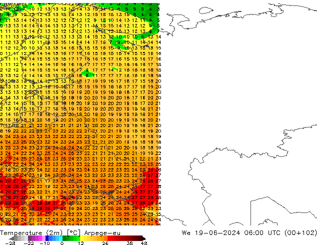 Temperature (2m) Arpege-eu We 19.06.2024 06 UTC