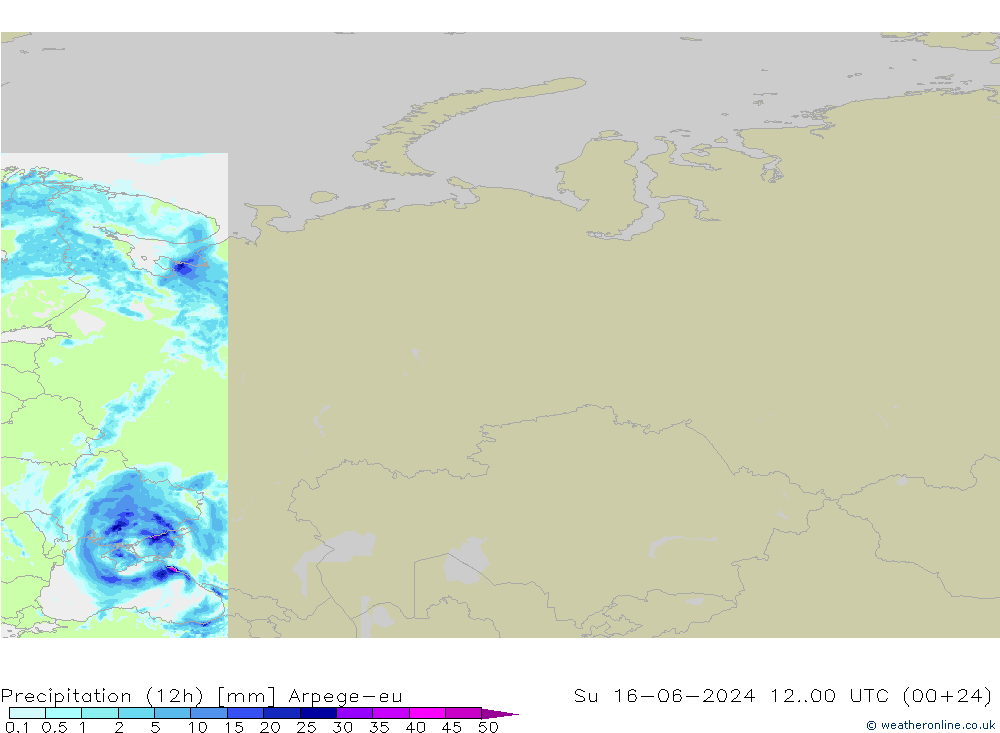 Precipitazione (12h) Arpege-eu dom 16.06.2024 00 UTC