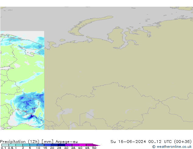 Precipitation (12h) Arpege-eu Su 16.06.2024 12 UTC